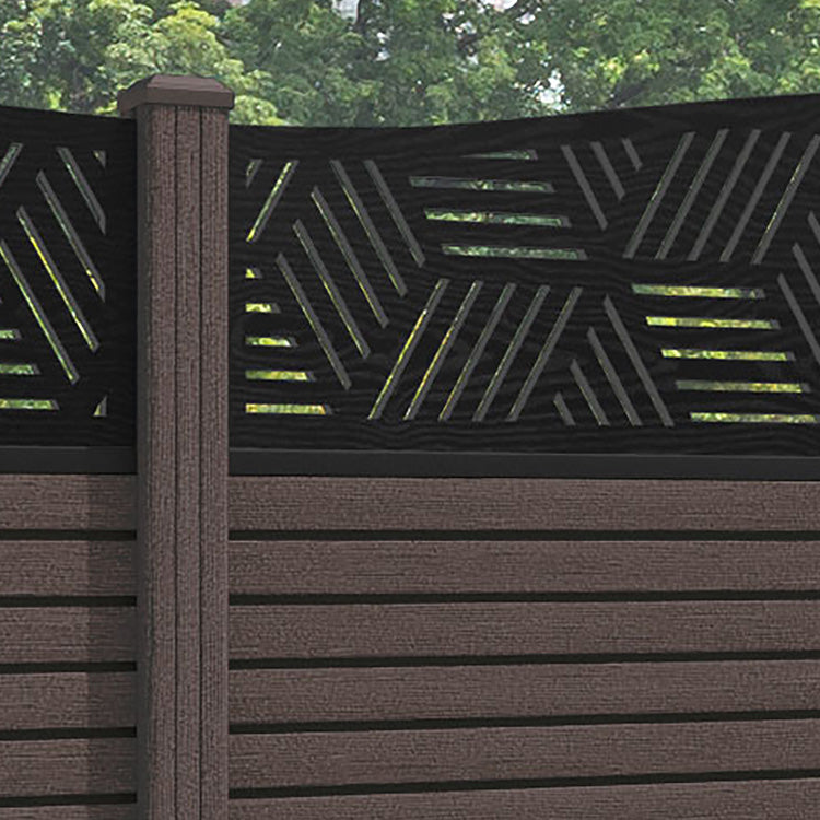 Hudson Cubed Curved Top Fence Panel - Mid Brown - with our composite posts