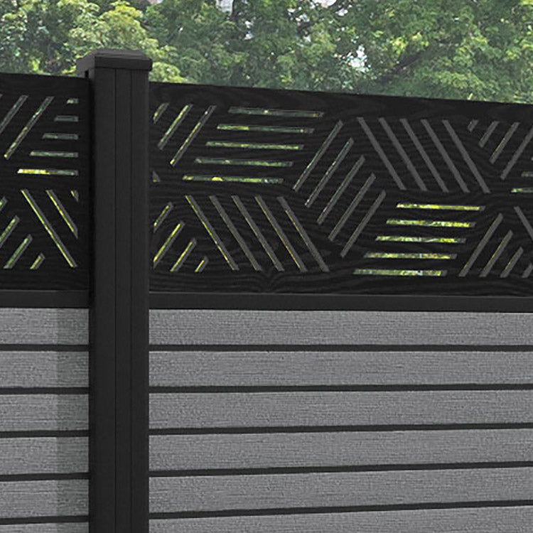Hudson Cubed Fence Panel - Mid Grey - with our aluminium posts