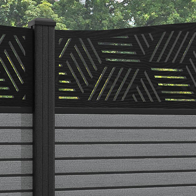 Hudson Cubed Curved Top Fence Panel - Mid Grey - with our composite posts