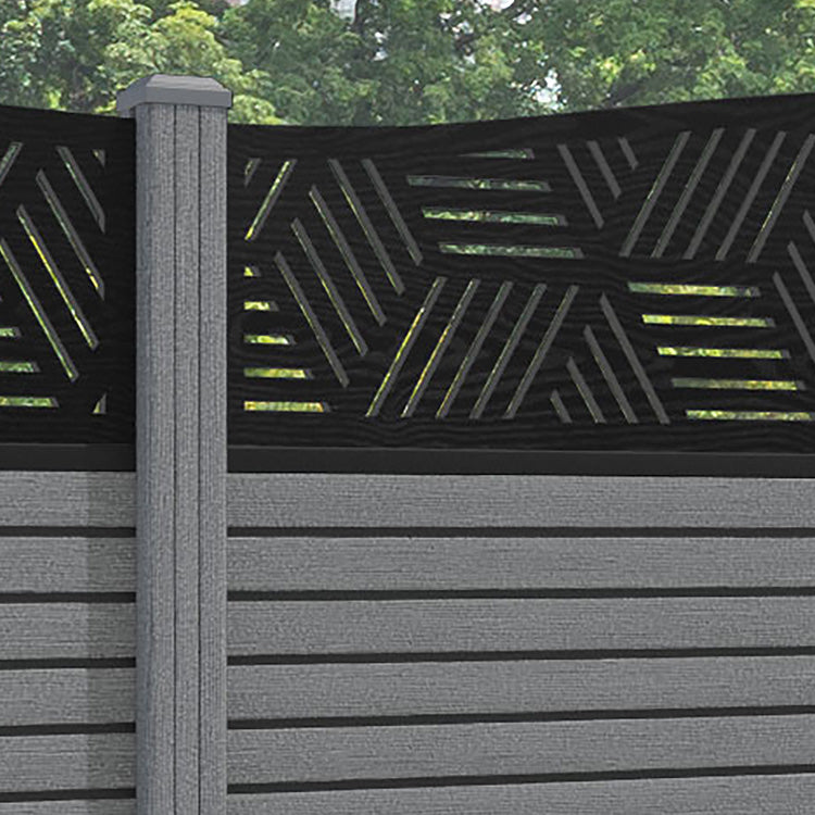 Hudson Cubed Curved Top Fence Panel - Mid Grey - with our composite posts