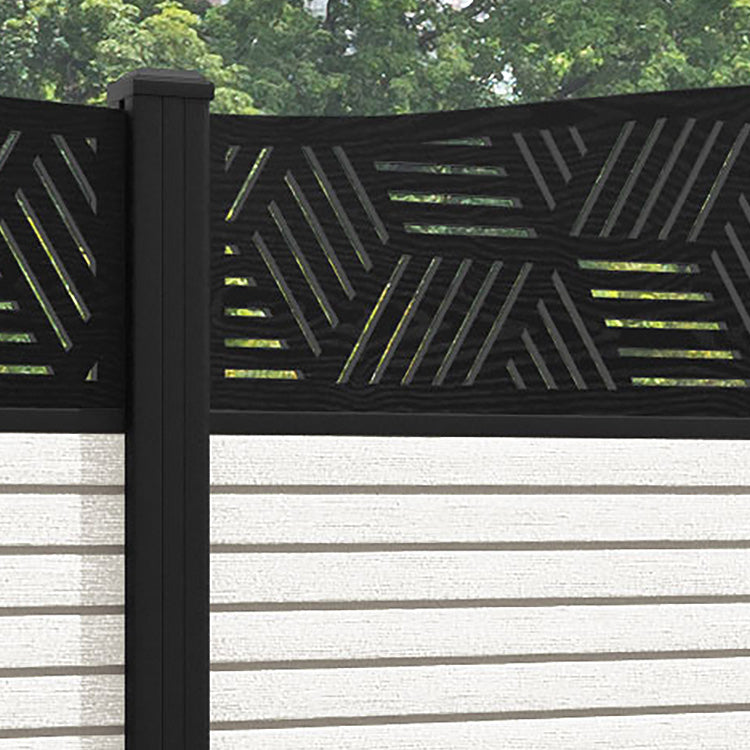 Hudson Cubed Curved Top Fence Panel - Light Stone - with our aluminium posts