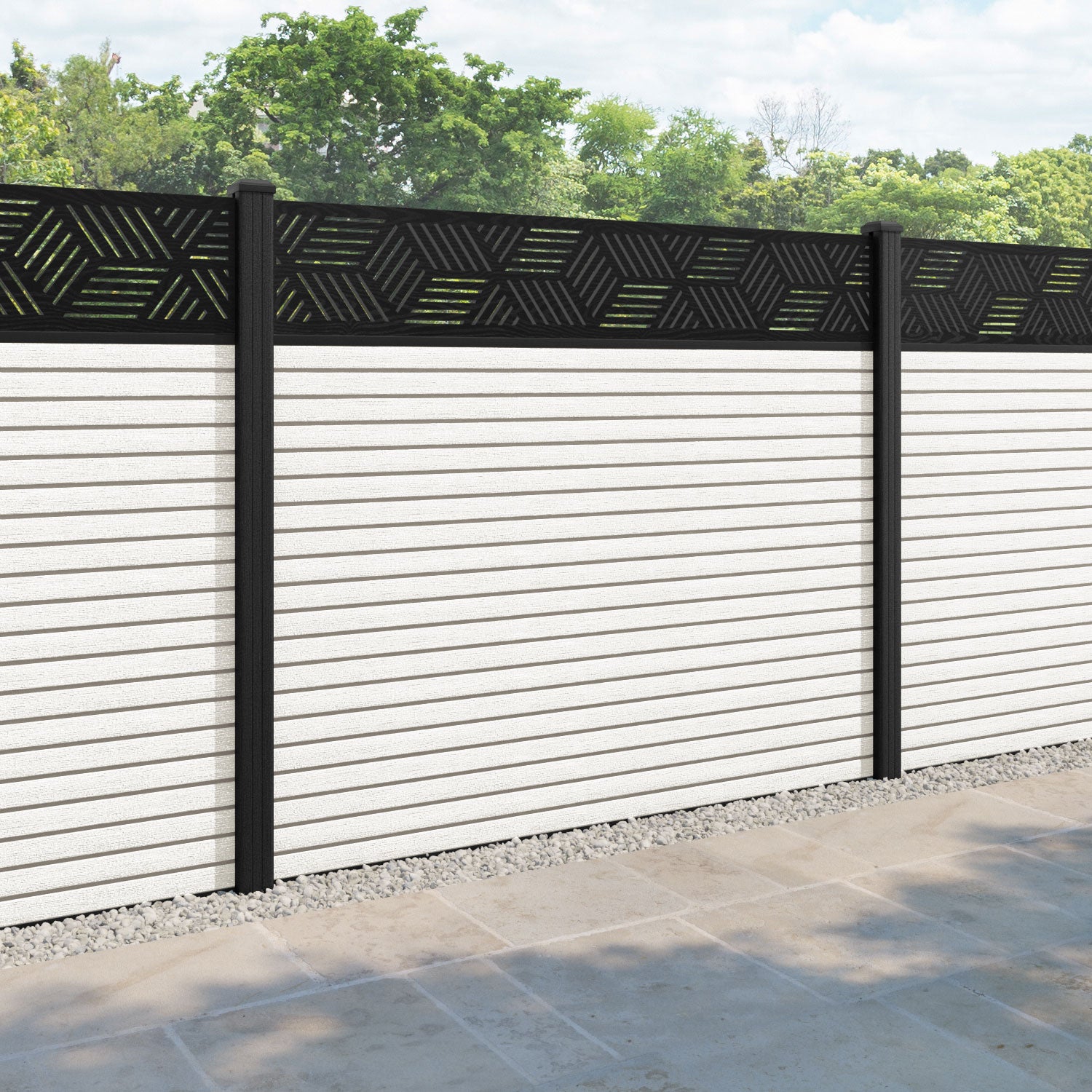 Hudson Cubed Fence Panel - Light Stone - with our composite posts