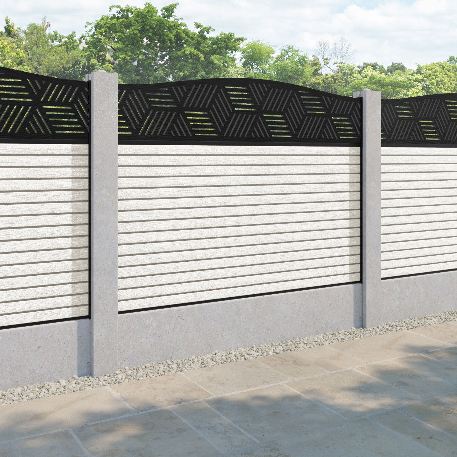 Hudson Cubed Curved Top Fence Panel - Light Stone - for existing concrete posts