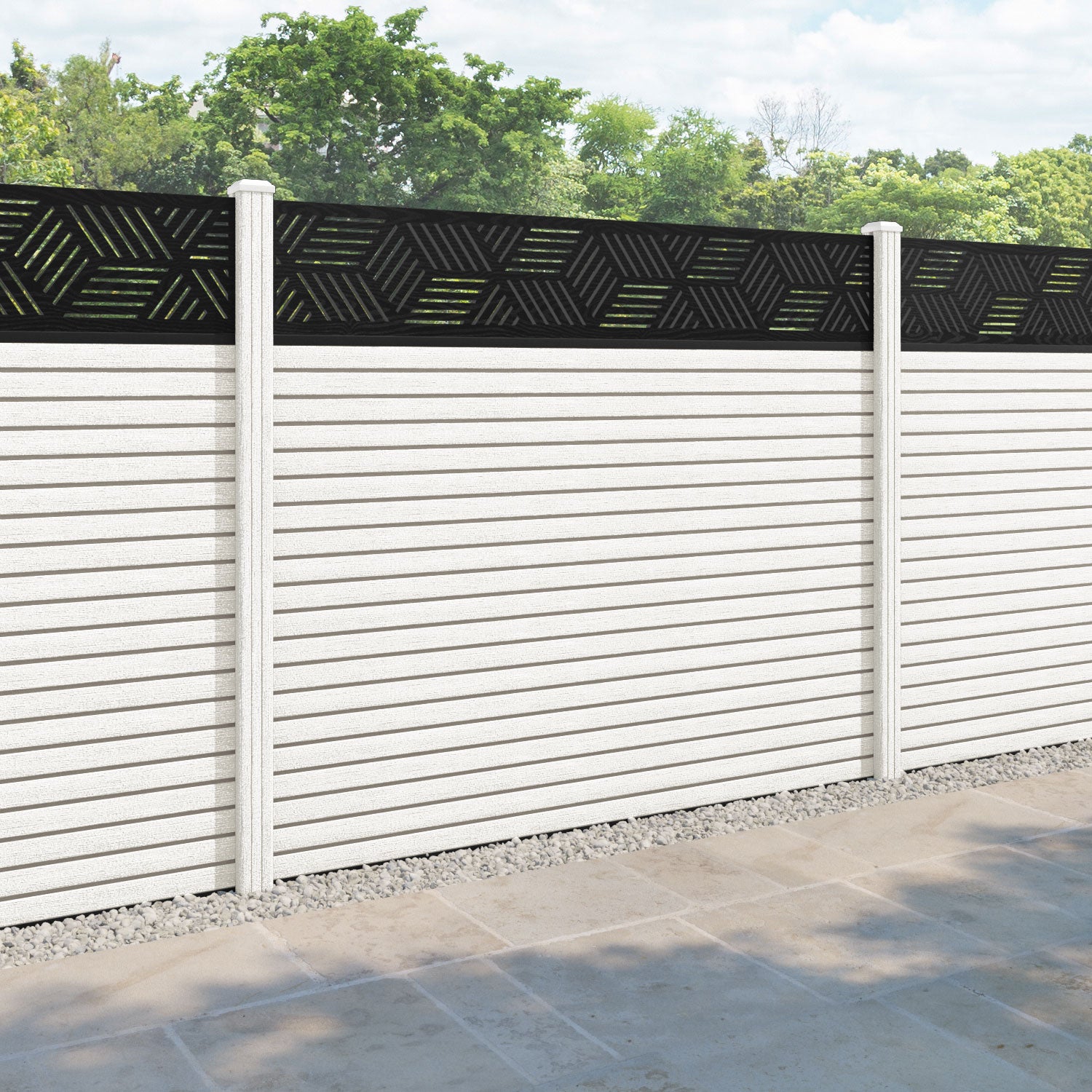 Hudson Cubed Fence Panel - Light Stone - with our composite posts