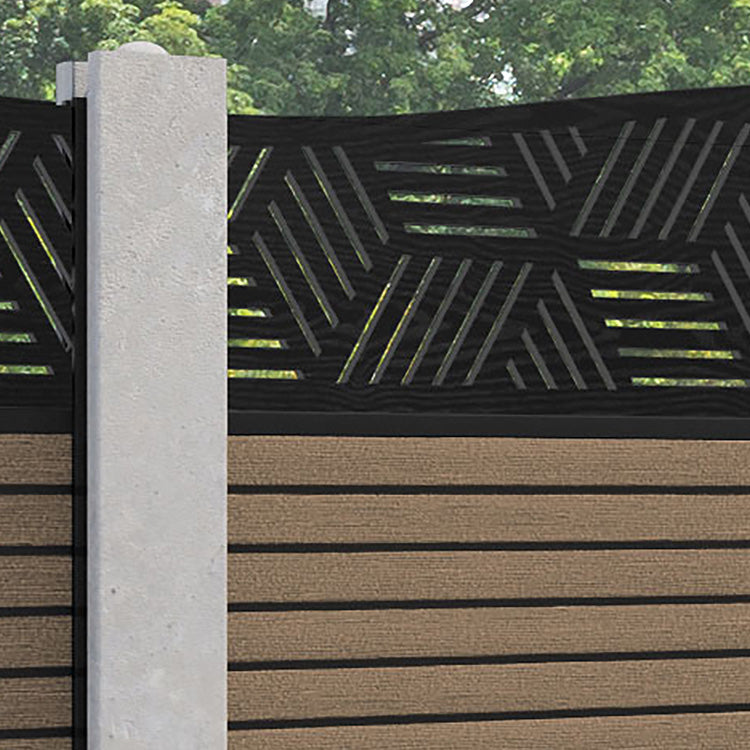 Hudson Cubed Curved Top Fence Panel - Teak - for existing concrete posts