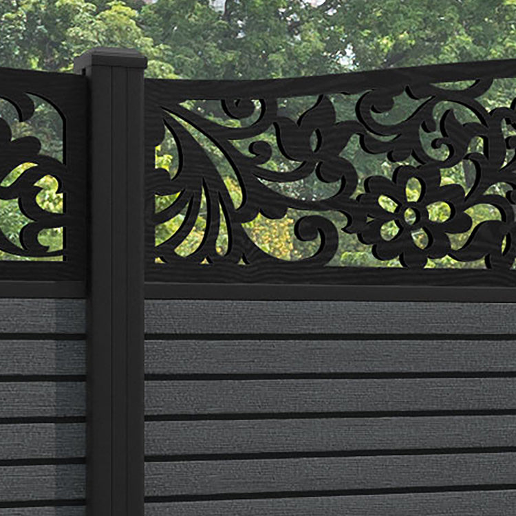 Hudson Eden Curved Top Fence Panel - Dark Grey - with our aluminium posts