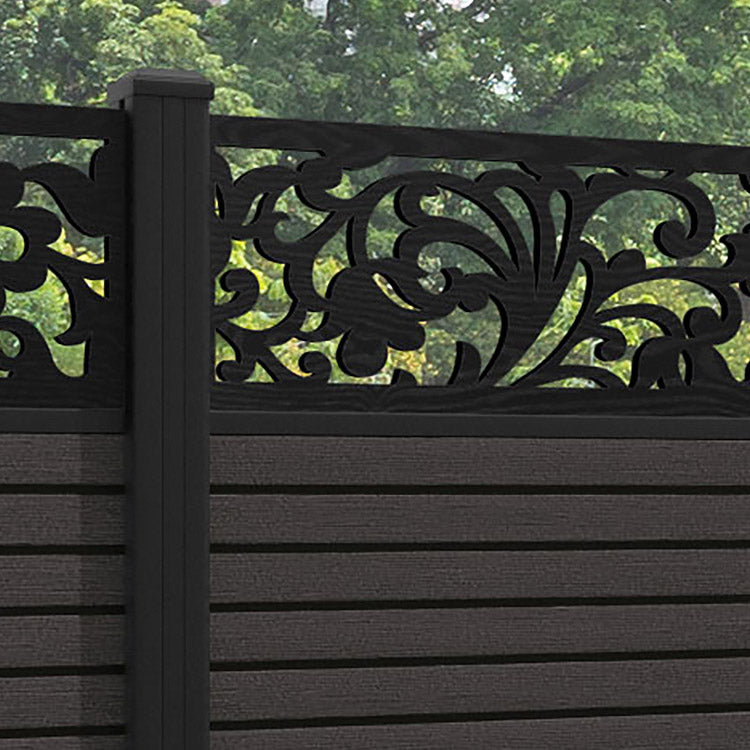 Hudson Eden Fence Panel - Dark Oak - with our aluminium posts