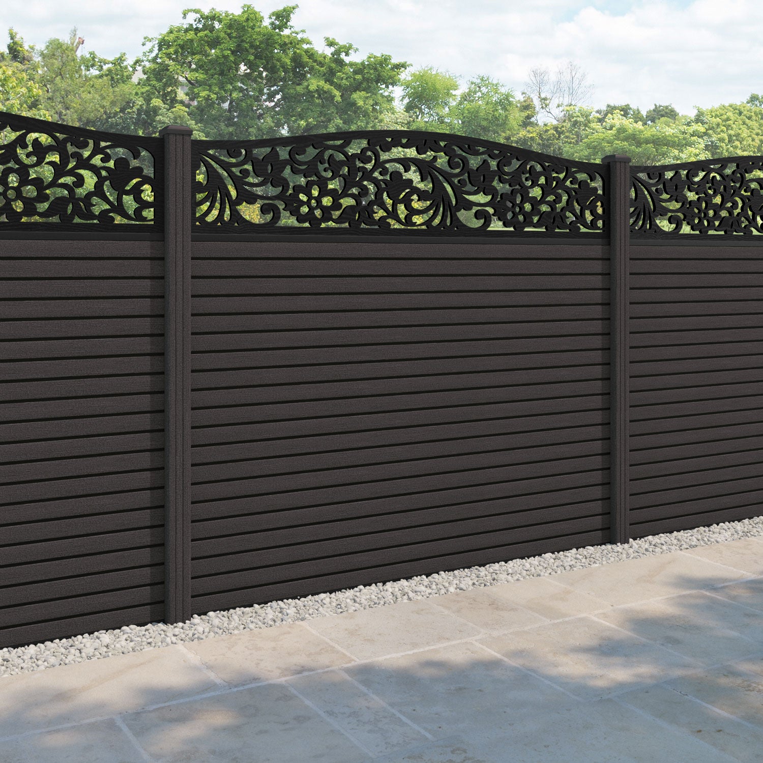 Hudson Eden Curved Top Fence Panel - Dark Oak - with our composite posts