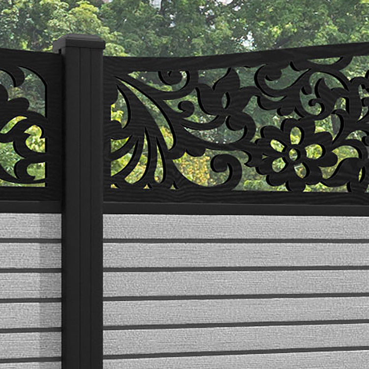 Hudson Eden Curved Top Fence Panel - Light Grey - with our aluminium posts