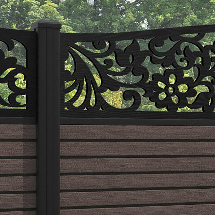 Hudson Eden Curved Top Fence Panel - Mid Brown - with our aluminium posts
