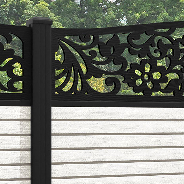 Hudson Eden Curved Top Fence Panel - Light Stone - with our aluminium posts