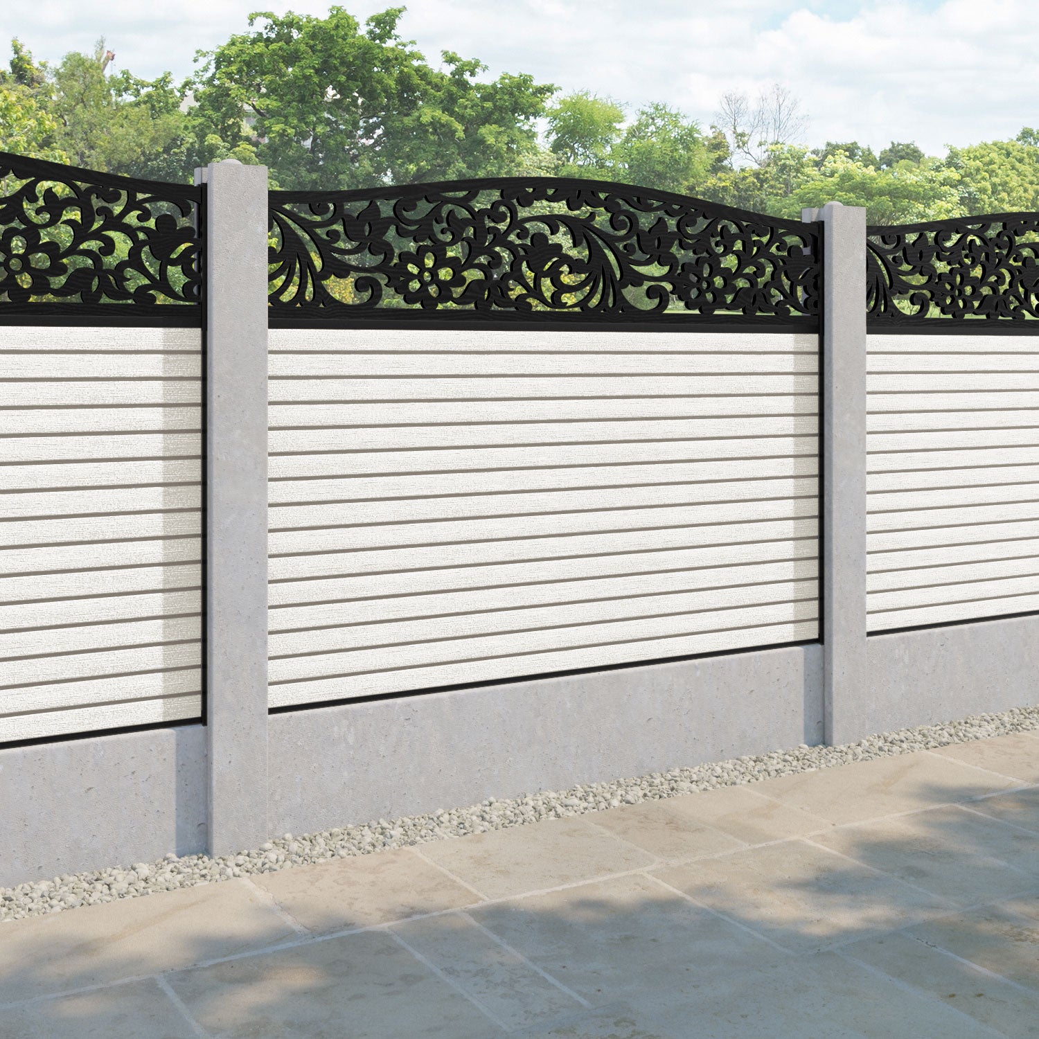 Hudson Eden Curved Top Fence Panel - Light Stone - for existing concrete posts