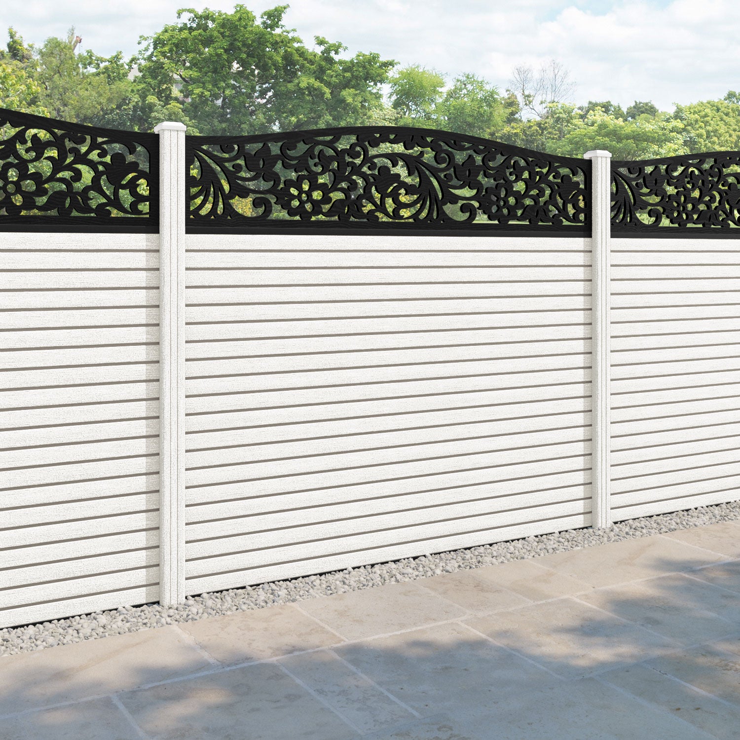 Hudson Eden Curved Top Fence Panel - Light Stone - with our composite posts