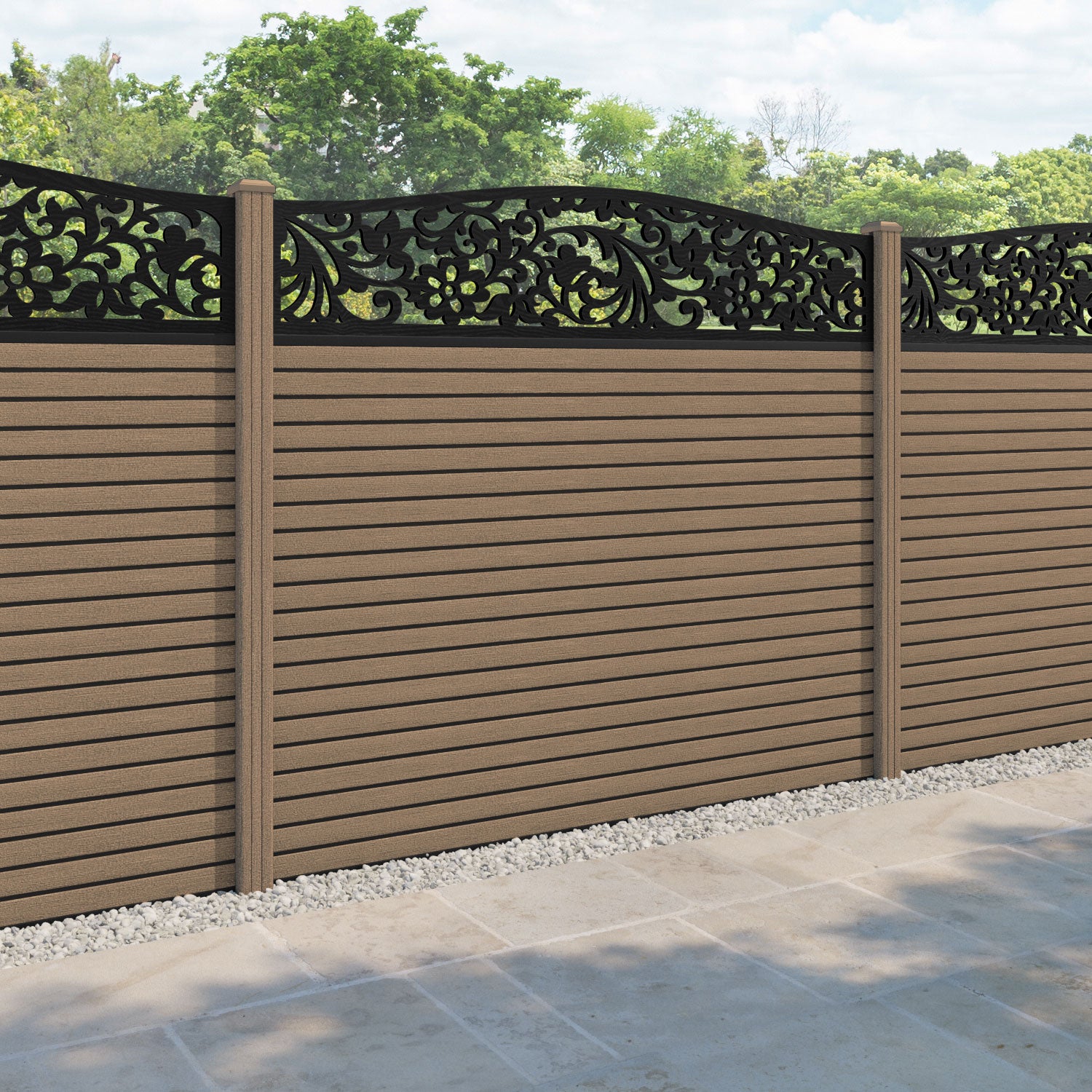Hudson Eden Curved Top Fence Panel - Teak - with our composite posts