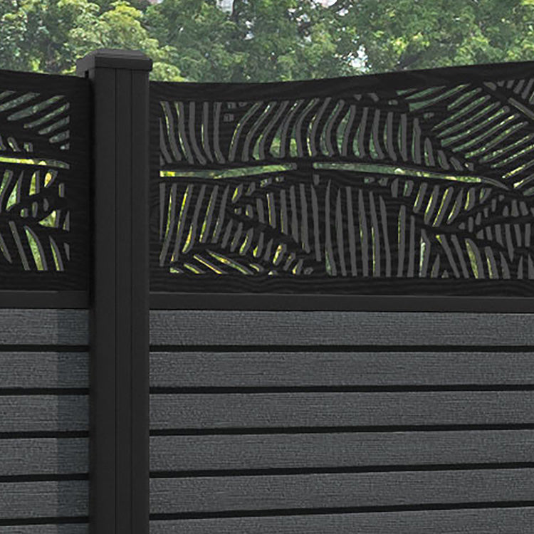 Hudson Feather Curved Top Fence Panel - Dark Grey - with our aluminium posts