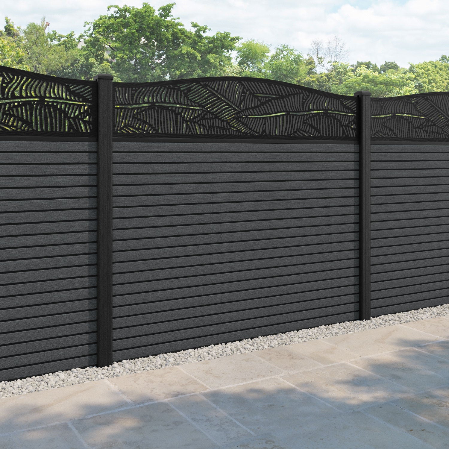Hudson Feather Curved Top Fence Panel - Dark Grey - with our composite posts