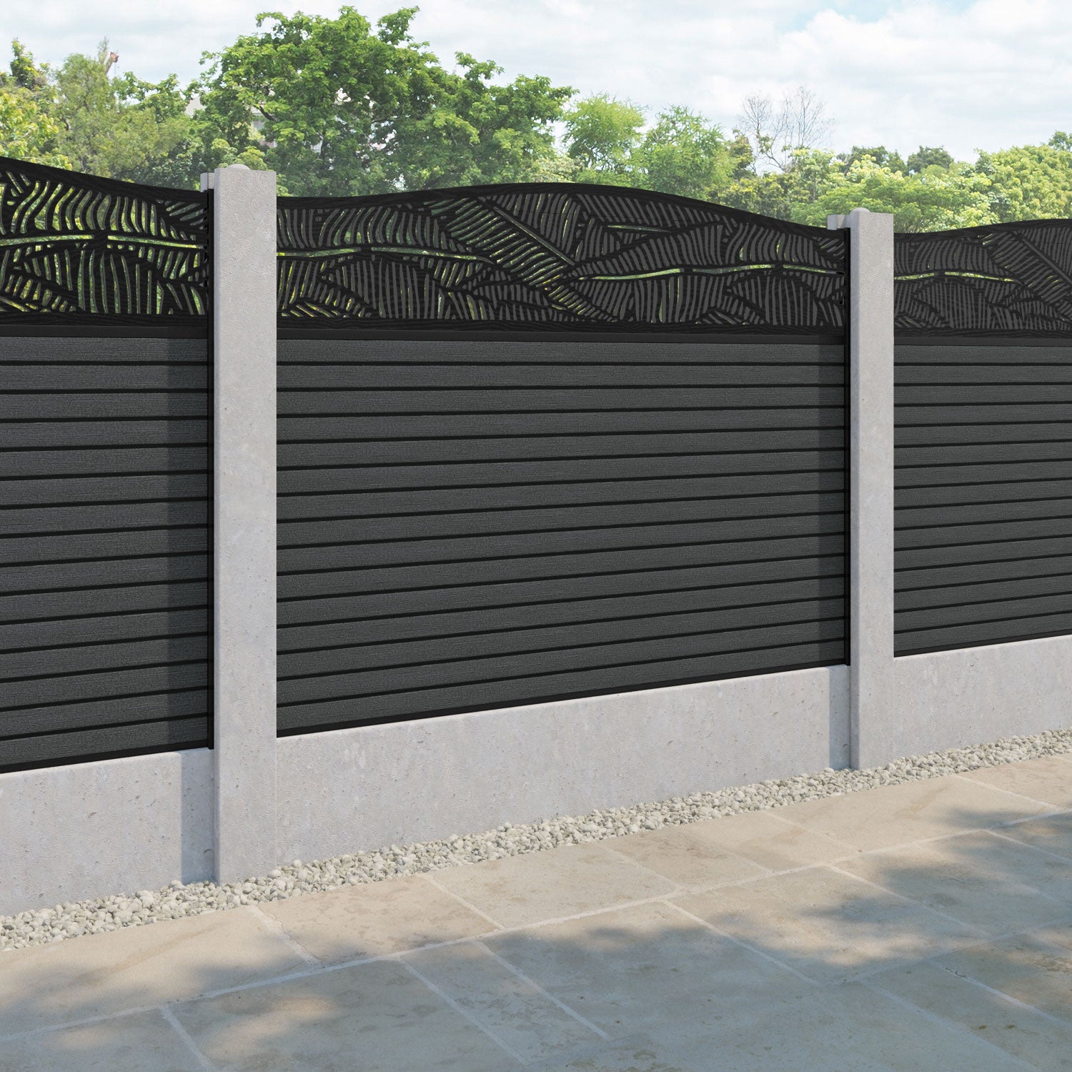 Hudson Feather Curved Top Fence Panel - Dark Grey - for existing concrete posts