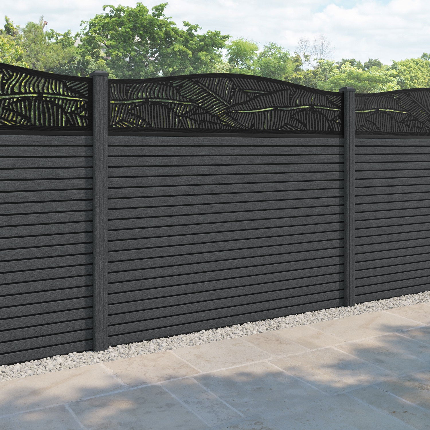 Hudson Feather Curved Top Fence Panel - Dark Grey - with our composite posts