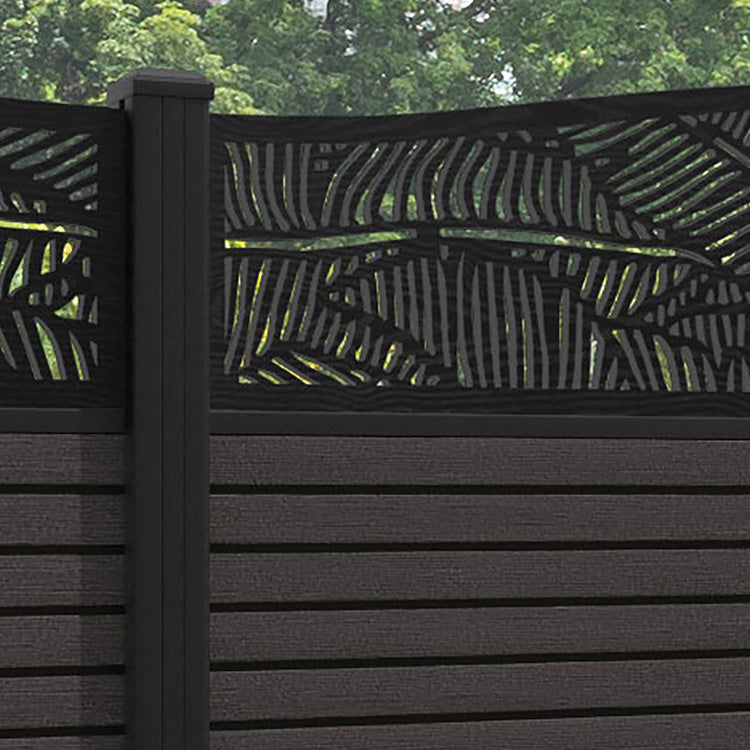 Hudson Feather Curved Top Fence Panel - Dark Oak - with our aluminium posts