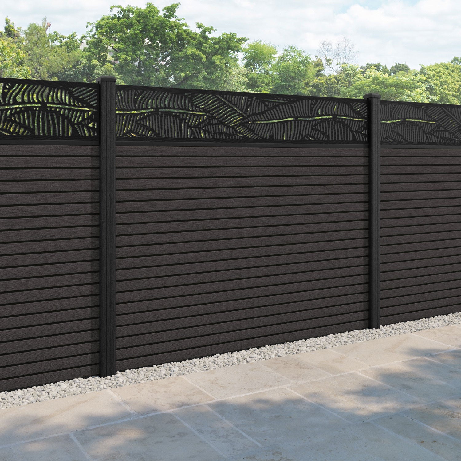 Hudson Feather Fence Panel - Dark Oak - with our composite posts