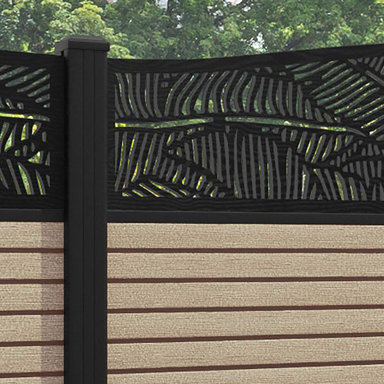 Hudson Feather Curved Top Fence Panel - Light Oak - with our aluminium posts