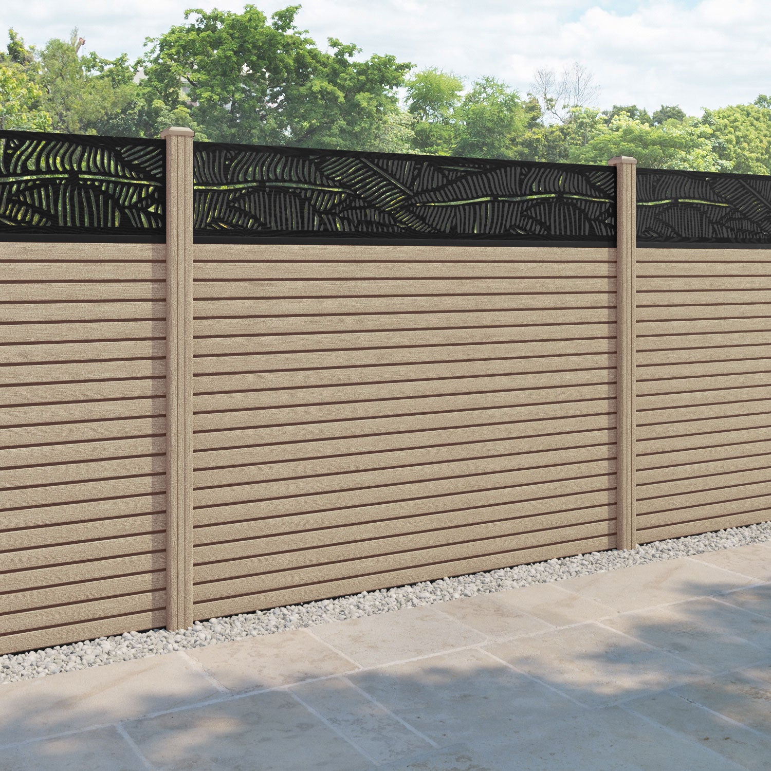 Hudson Feather Fence Panel - Light Oak - with our composite posts