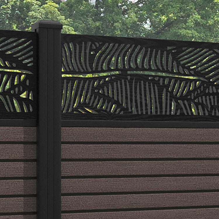 Hudson Feather Fence Panel - Mid Brown - with our aluminium posts