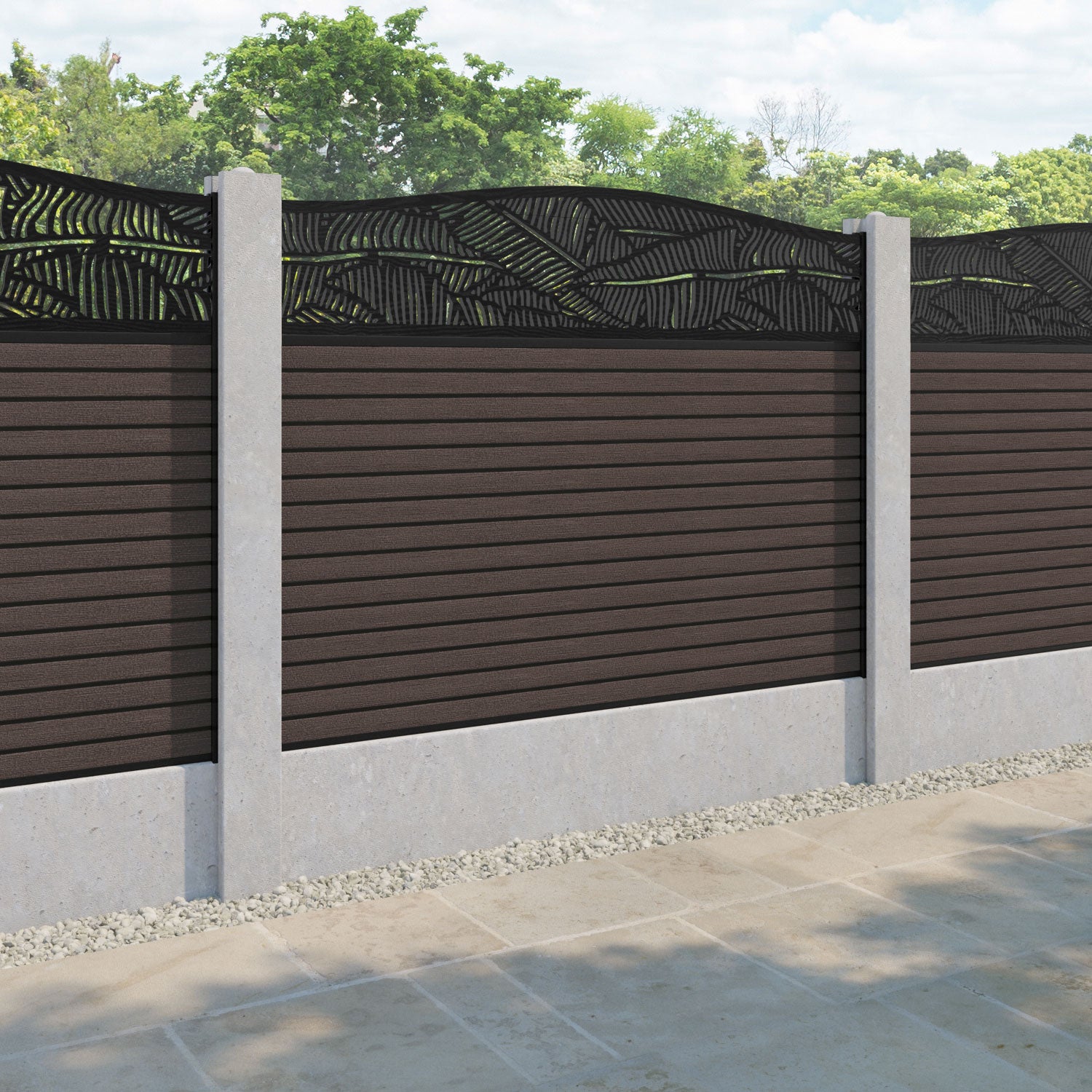 Hudson Feather Curved Top Fence Panel - Mid Brown - for existing concrete posts