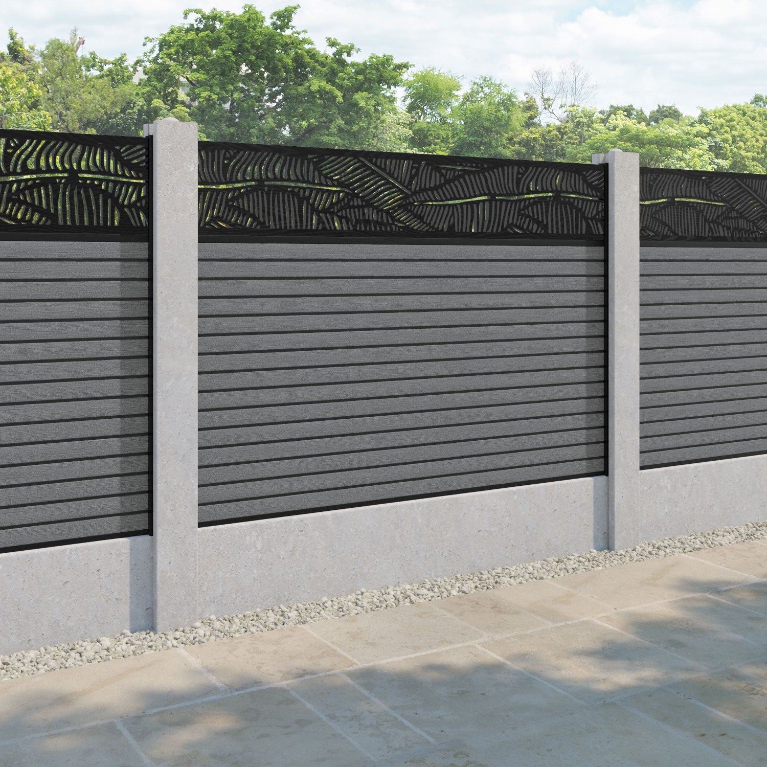 Hudson Feather Fence Panel - Mid Grey - for existing concrete posts