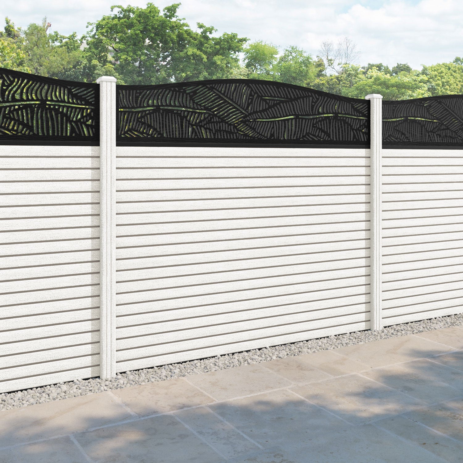 Hudson Feather Curved Top Fence Panel - Light Stone - with our composite posts