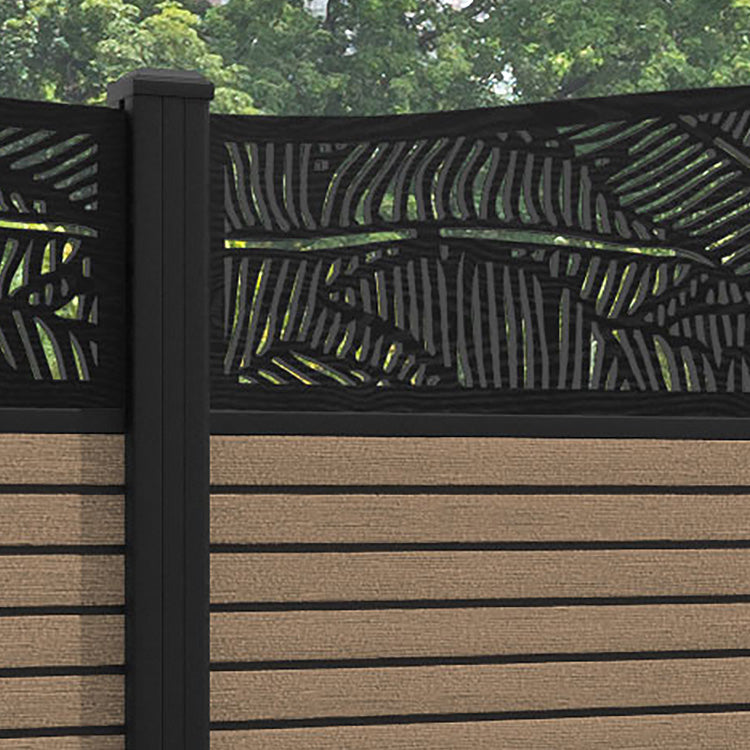 Hudson Feather Curved Top Fence Panel - Teak - with our aluminium posts