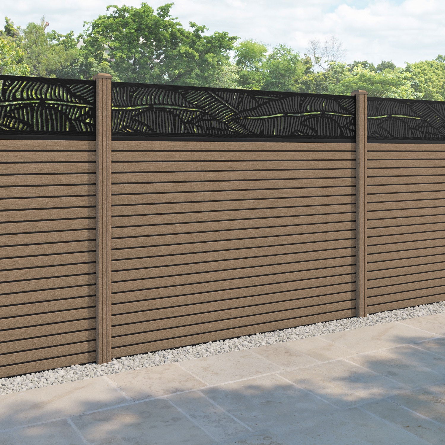 Hudson Feather Fence Panel - Teak - with our composite posts