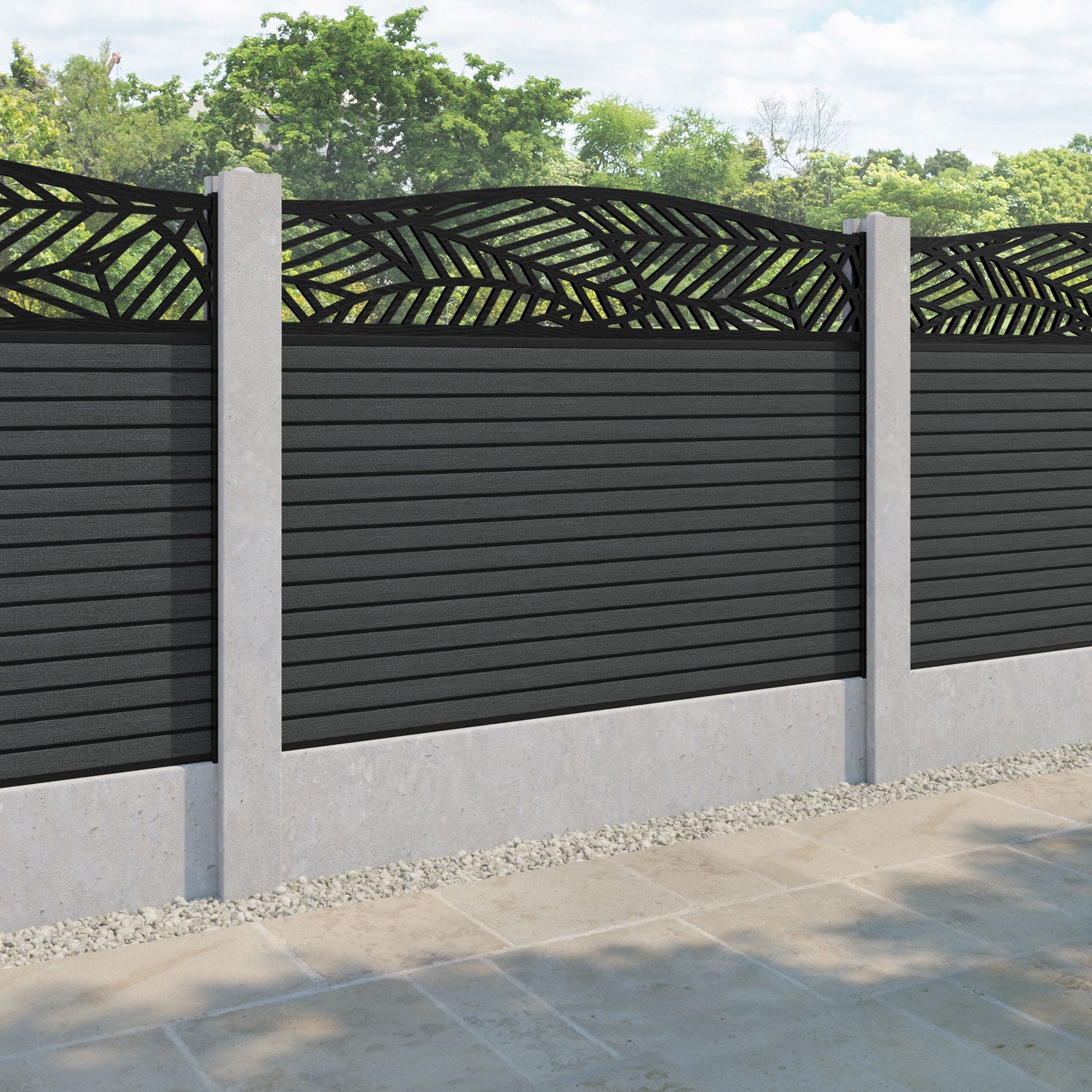Hudson Habitat Curved Top Fence Panel - Dark Grey - for existing concrete posts