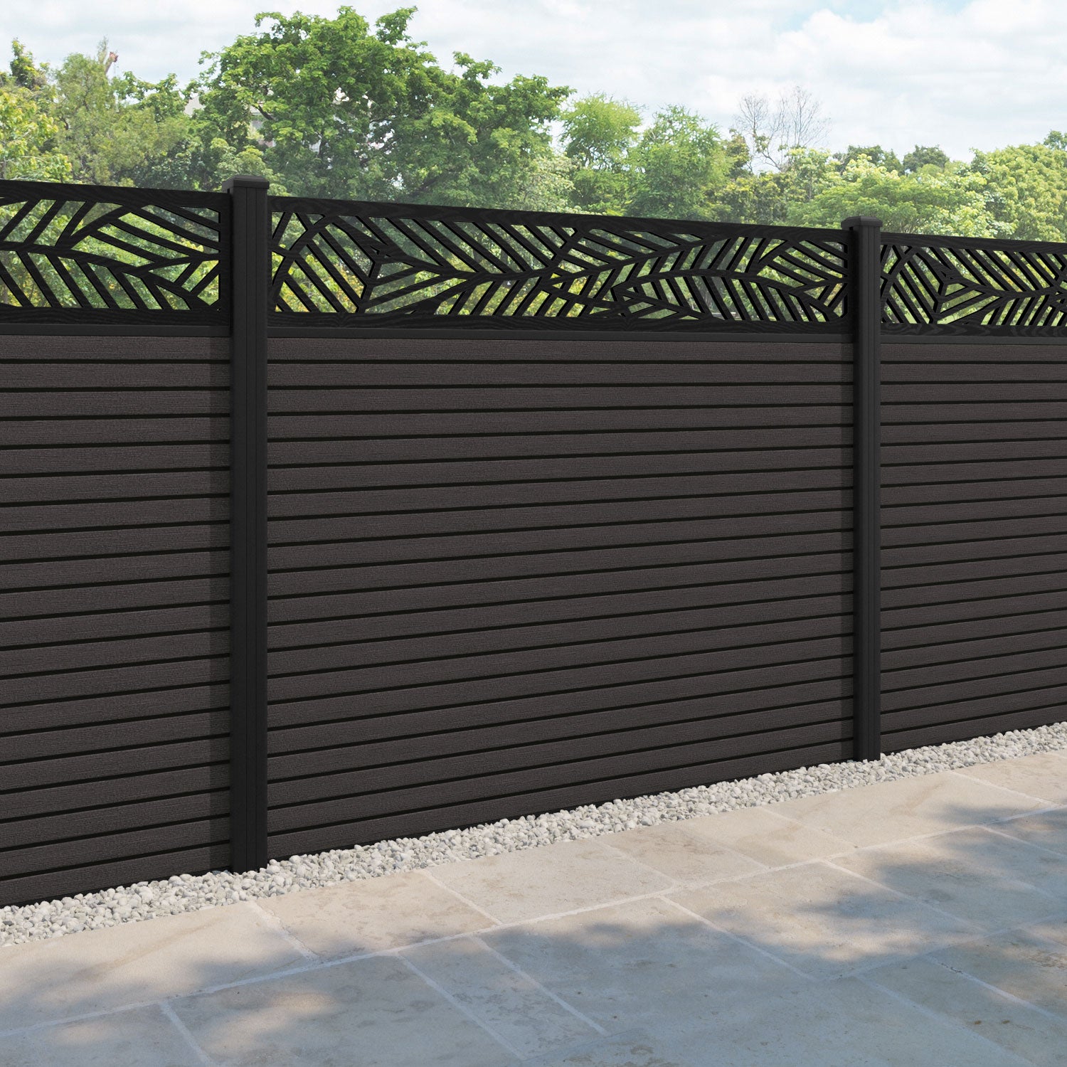 Hudson Habitat Fence Panel - Dark Oak - with our aluminium posts