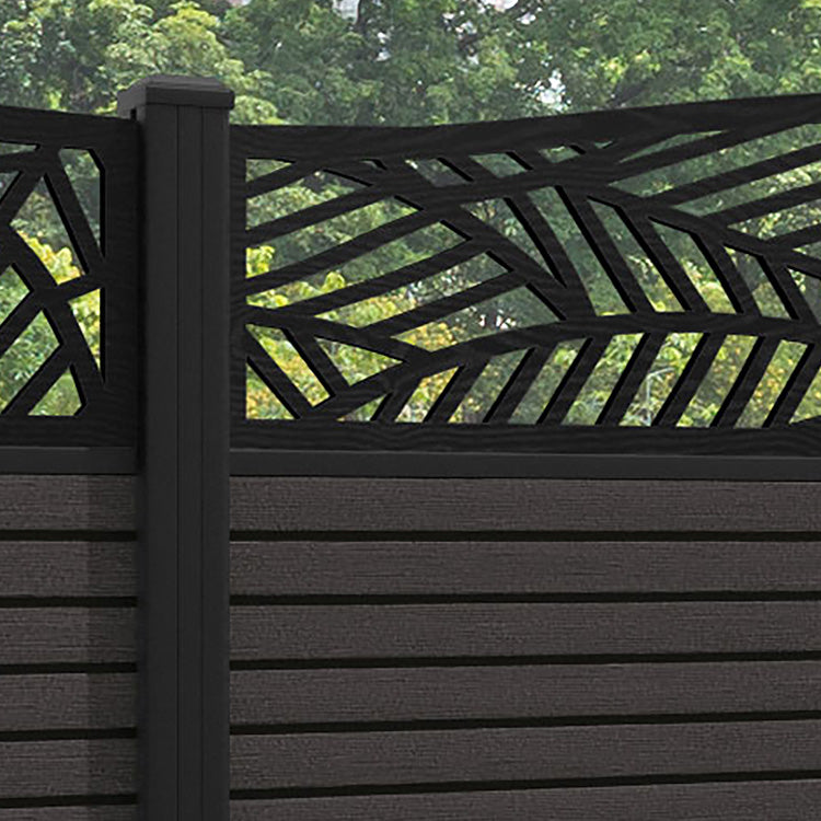 Hudson Habitat Curved Top Fence Panel - Dark Oak - with our aluminium posts