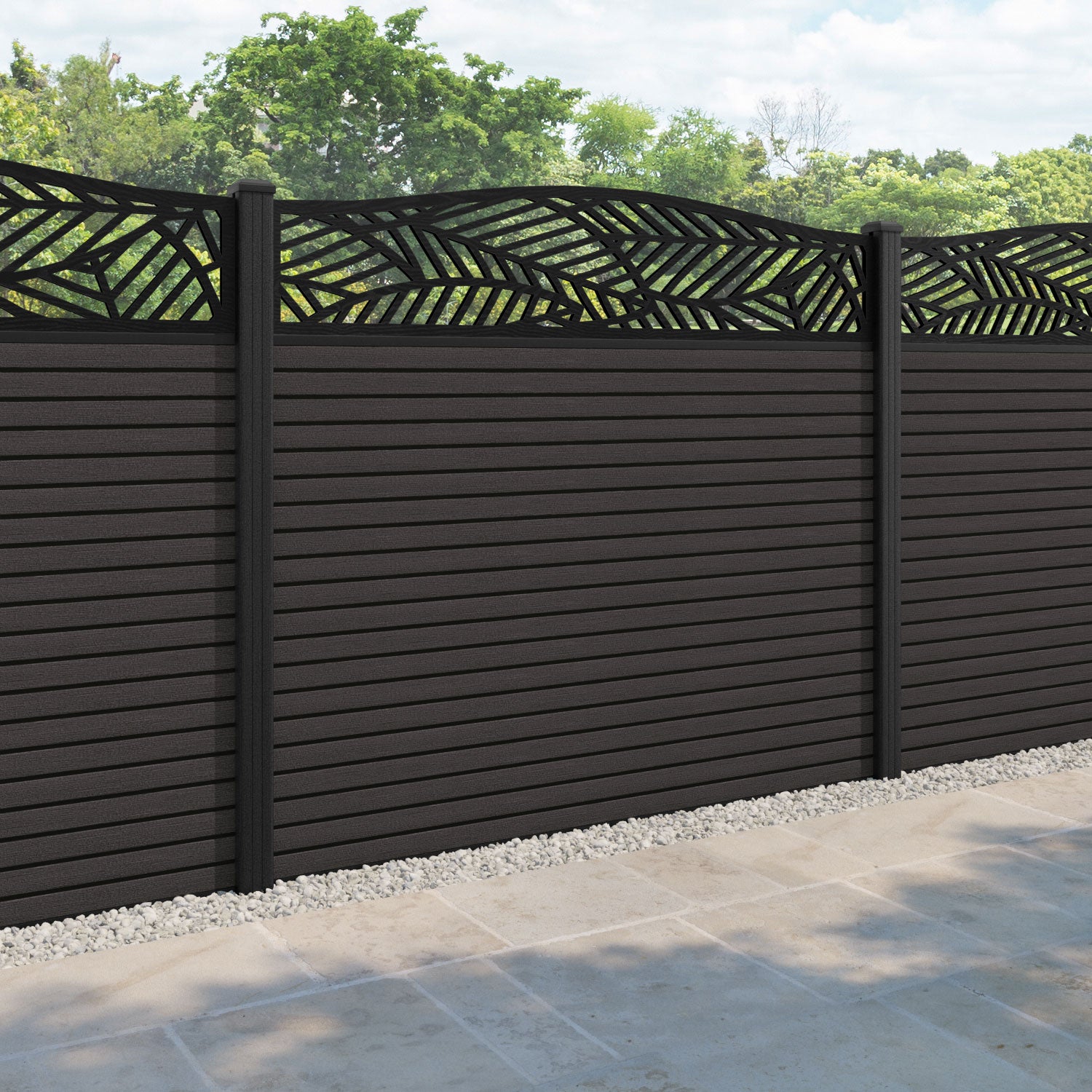 Hudson Habitat Curved Top Fence Panel - Dark Oak - with our composite posts