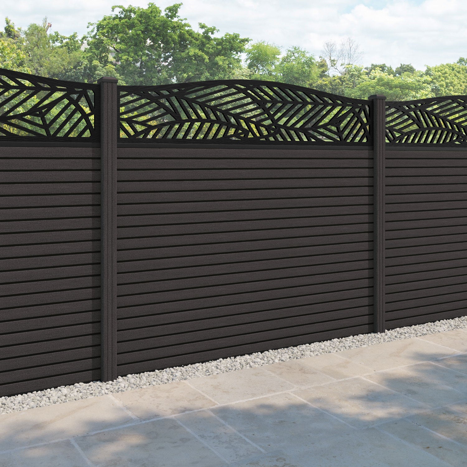 Hudson Habitat Curved Top Fence Panel - Dark Oak - with our composite posts
