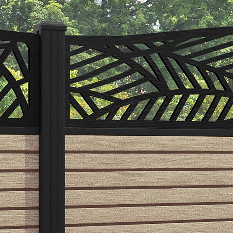 Hudson Habitat Curved Top Fence Panel - Light Oak - with our aluminium posts