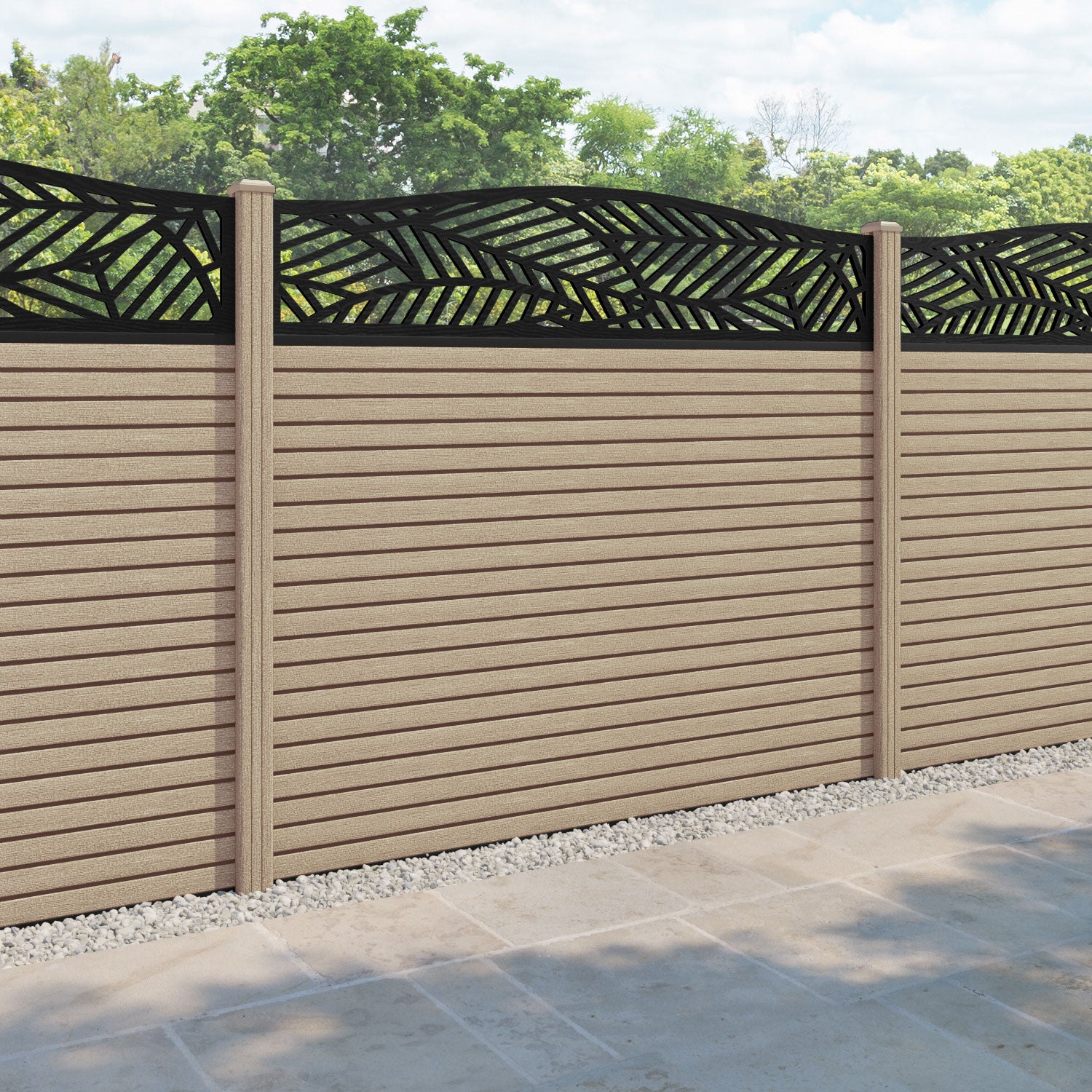 Hudson Habitat Curved Top Fence Panel - Light Oak - with our composite posts