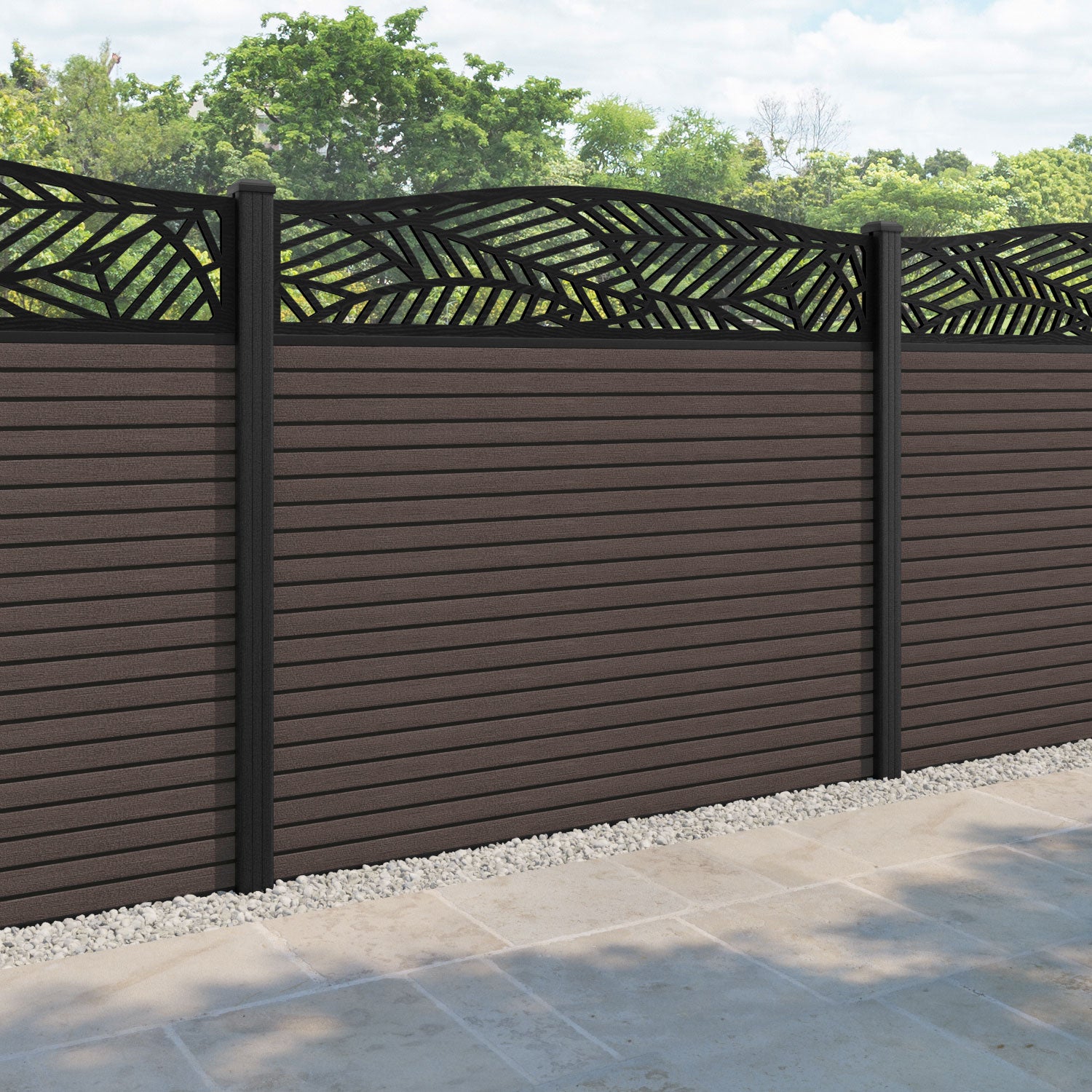 Hudson Habitat Curved Top Fence Panel - Mid Brown - with our composite posts