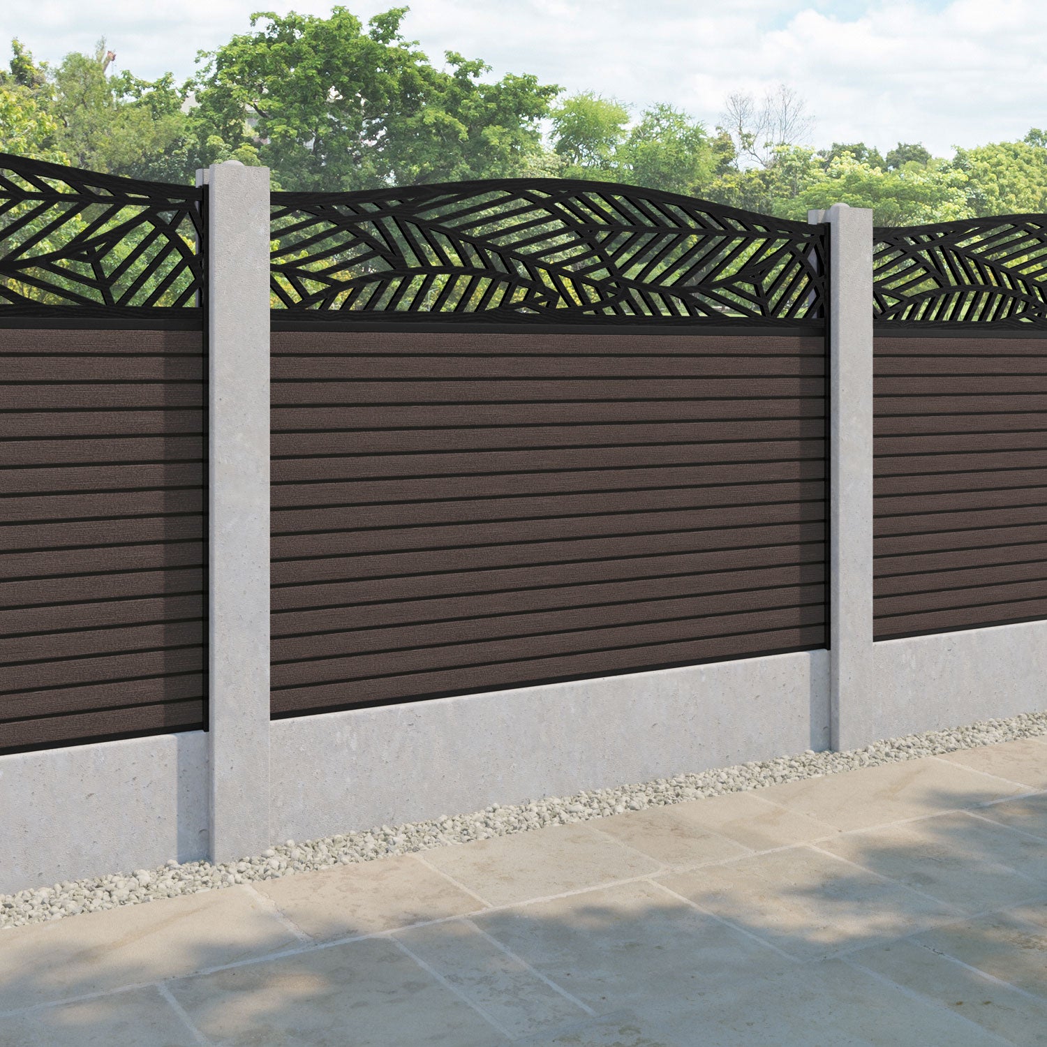Hudson Habitat Curved Top Fence Panel - Mid Brown - for existing concrete posts