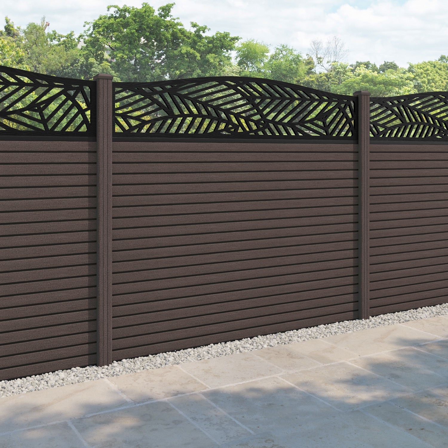 Hudson Habitat Curved Top Fence Panel - Mid Brown - with our composite posts