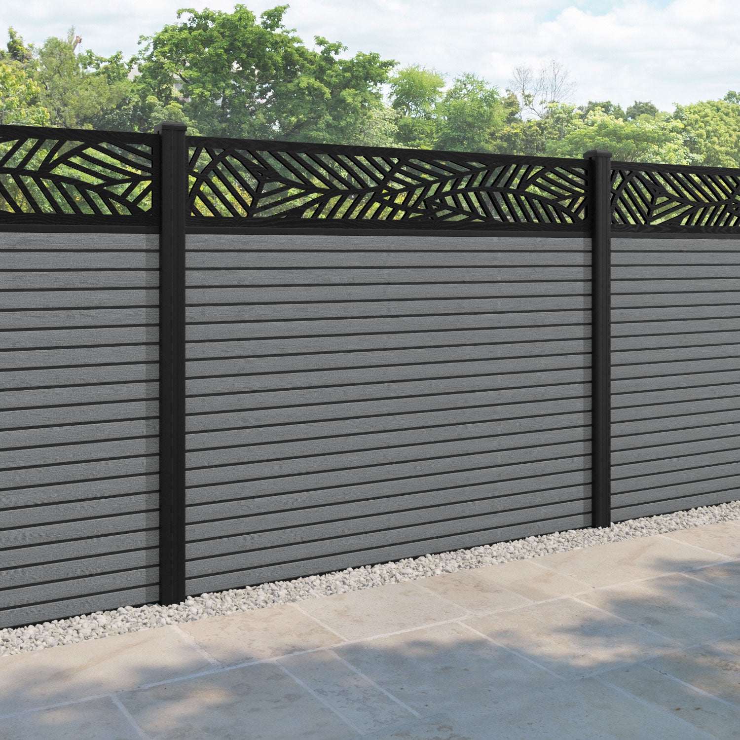 Hudson Habitat Fence Panel - Mid Grey - with our aluminium posts