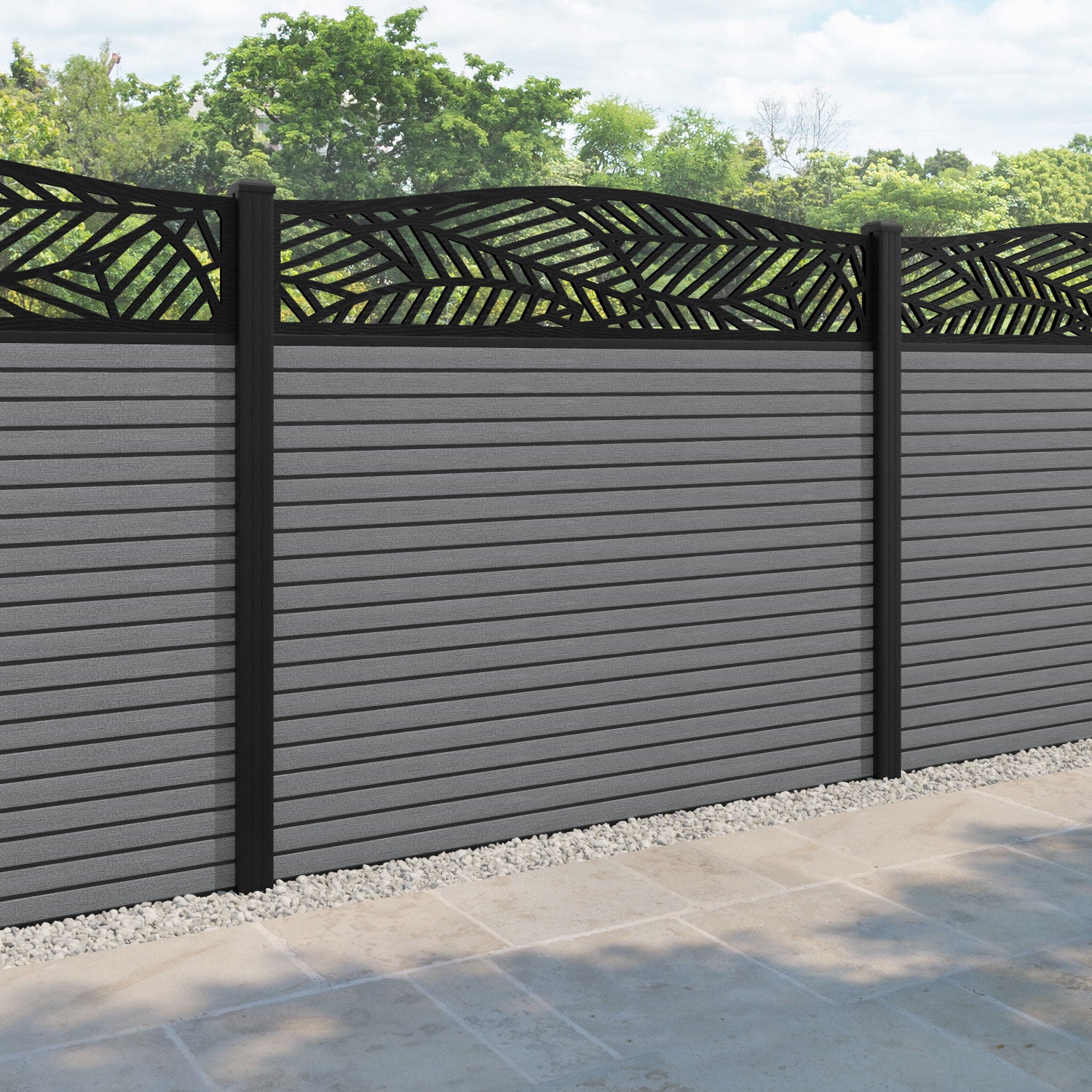 Hudson Habitat Curved Top Fence Panel - Mid Grey - with our aluminium posts