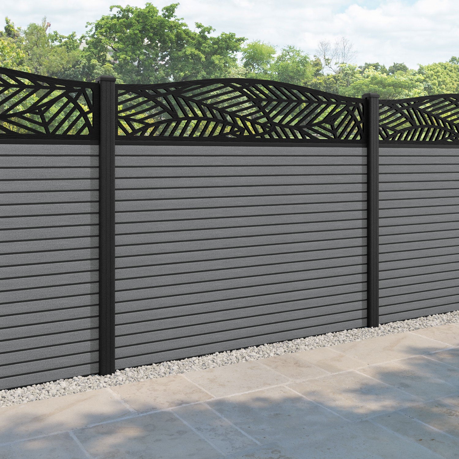 Hudson Habitat Curved Top Fence Panel - Mid Grey - with our composite posts