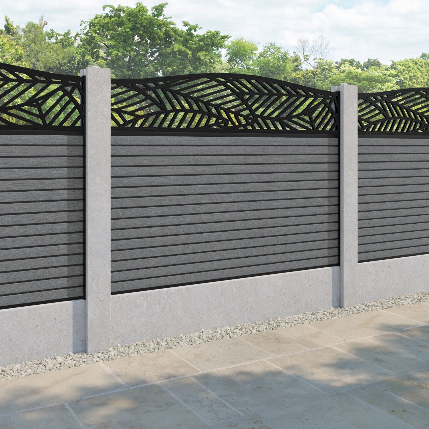 Hudson Habitat Curved Top Fence Panel - Mid Grey - for existing concrete posts