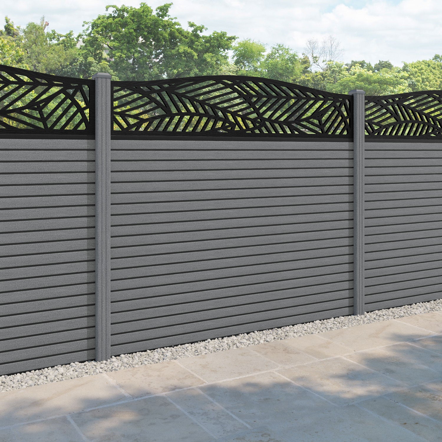 Hudson Habitat Curved Top Fence Panel - Mid Grey - with our composite posts