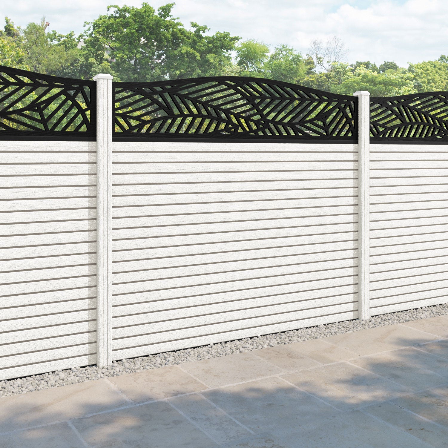 Hudson Habitat Curved Top Fence Panel - Light Stone - with our composite posts