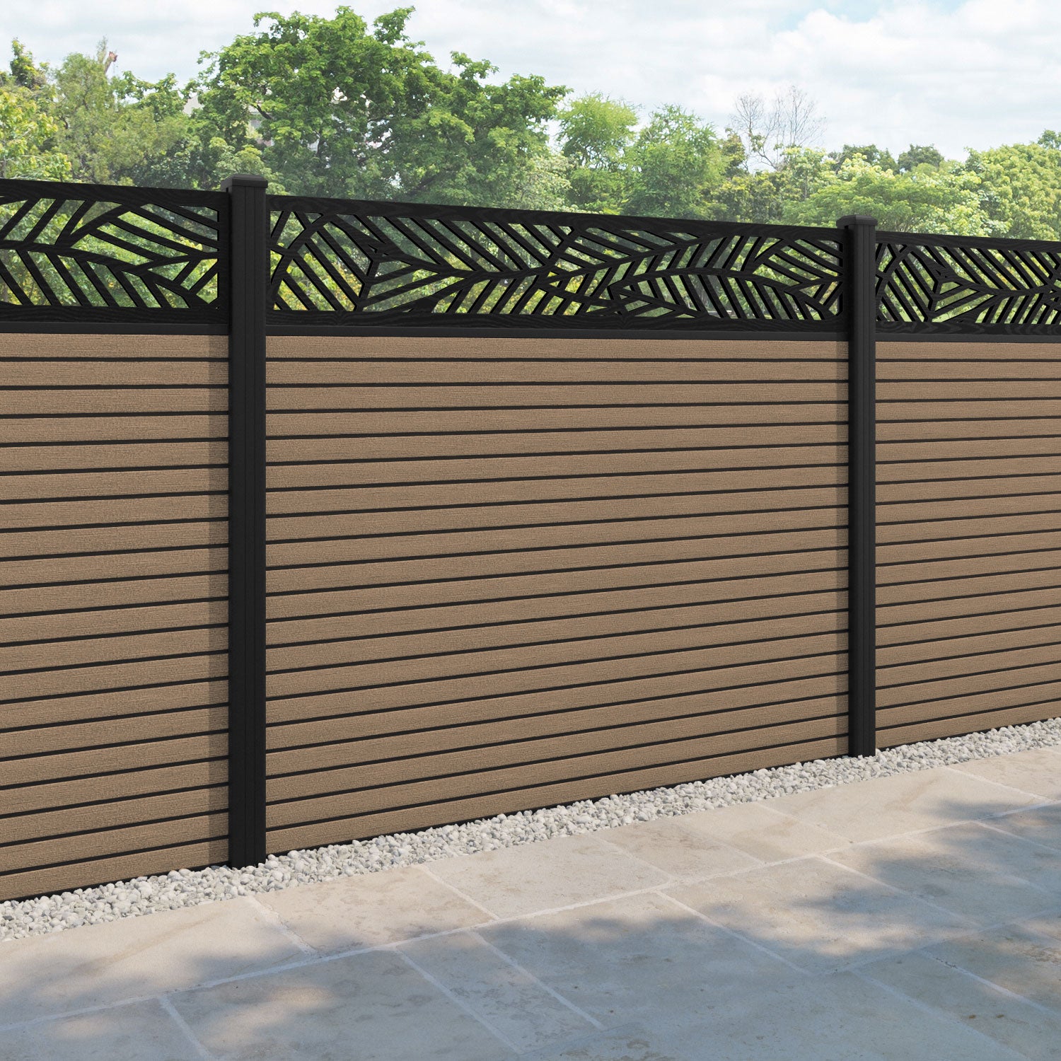 Hudson Habitat Fence Panel - Teak - with our aluminium posts