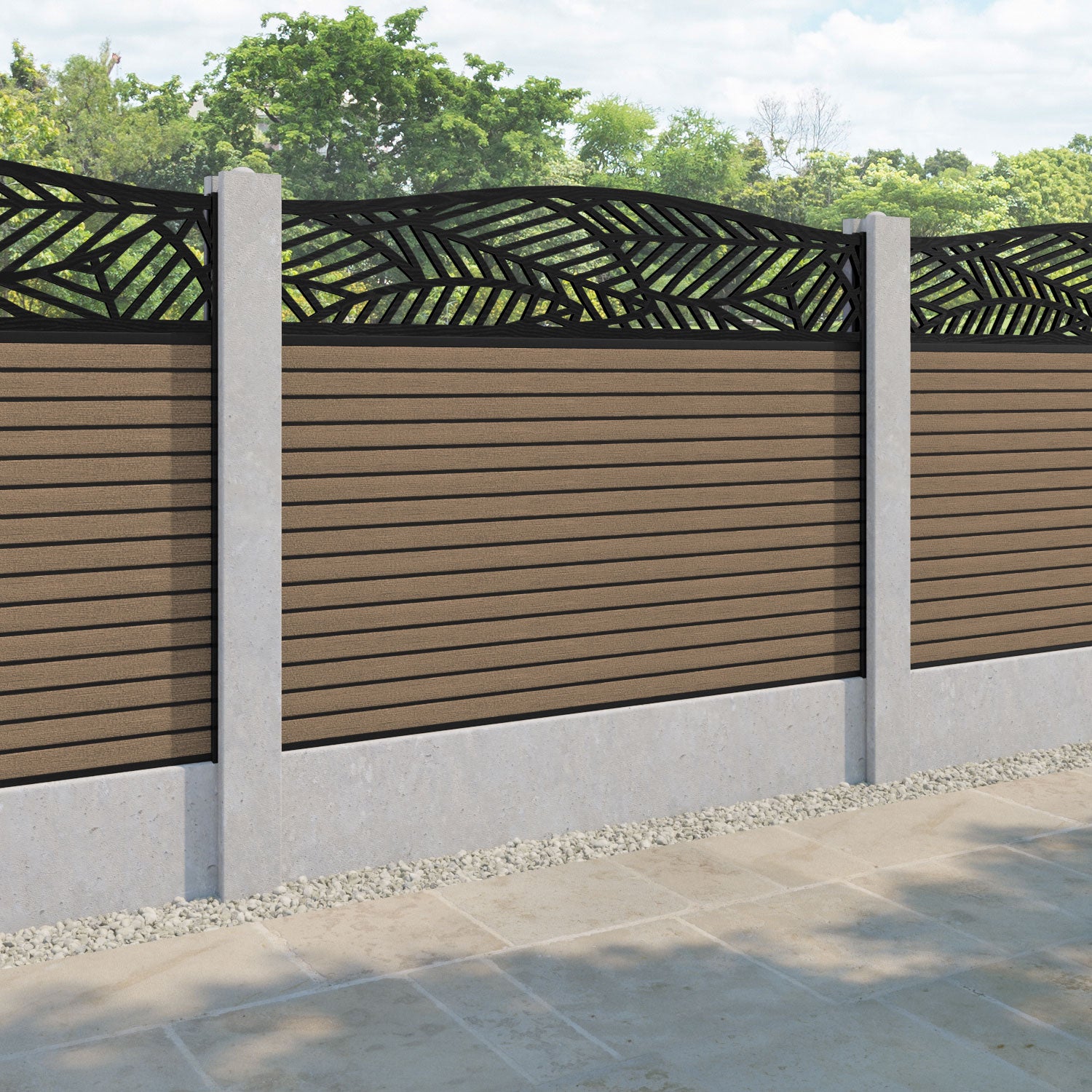 Hudson Habitat Curved Top Fence Panel - Teak  - for existing concrete posts